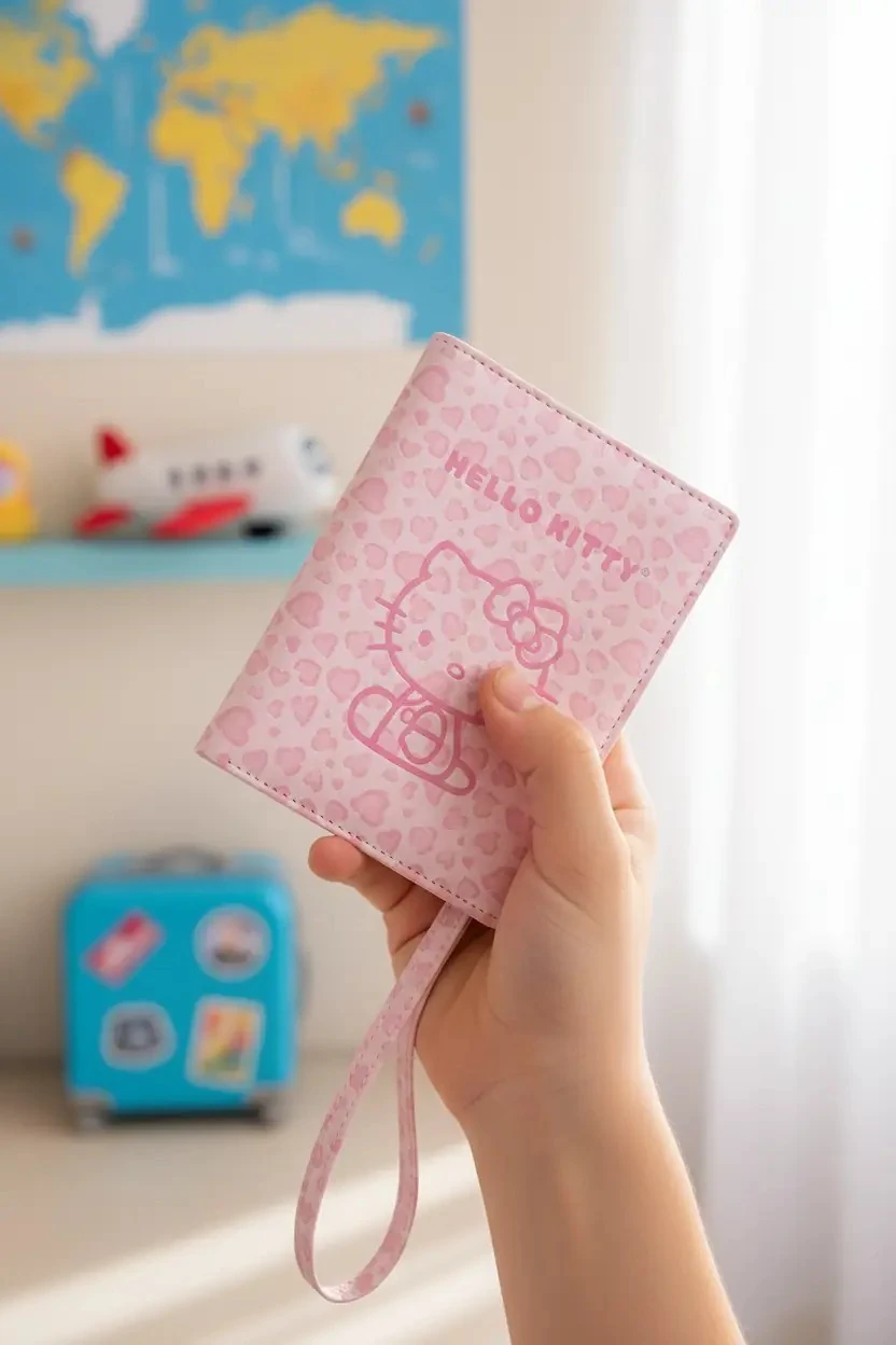 Sanrio Lisanslı Hello Kitty Pasaport Kartlık Pembe – Leopar Desenli 14 Cm