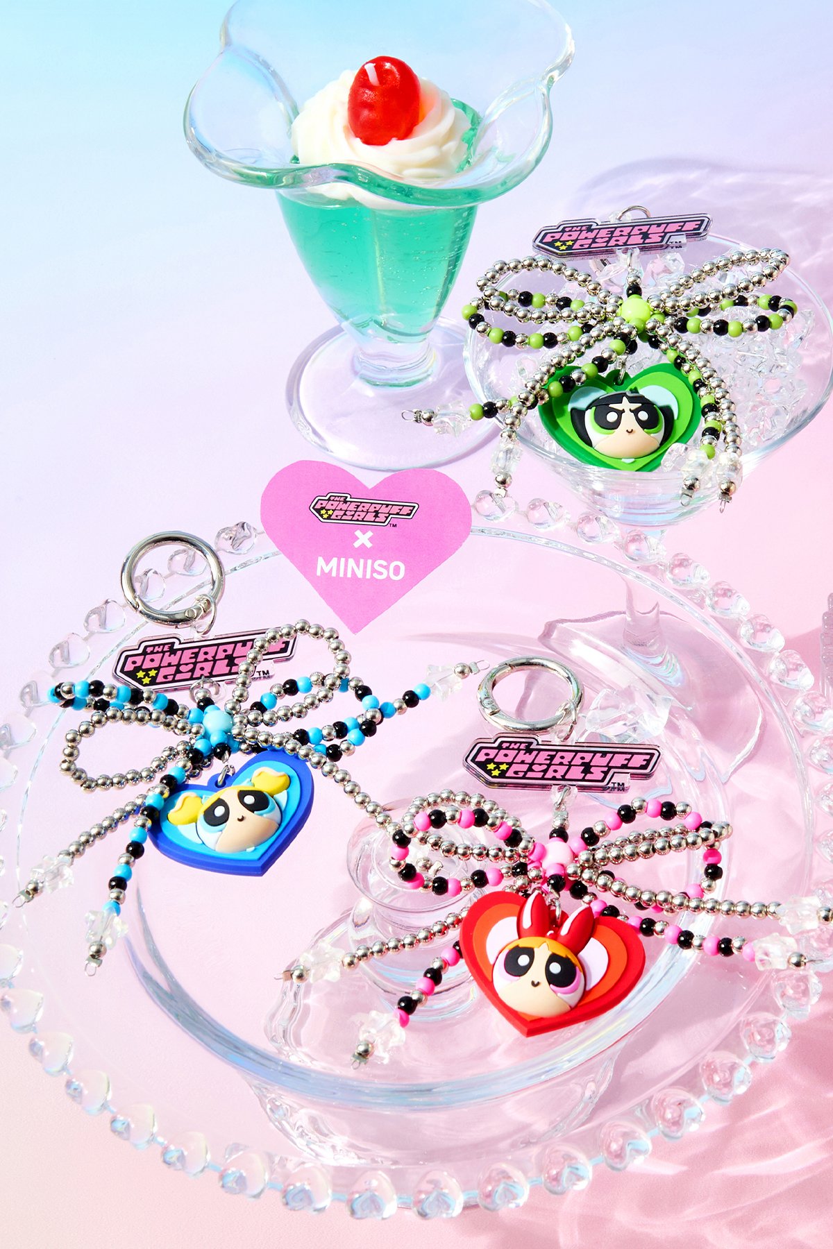 Powerpuff Girls Lisanslı Boncuklu Fiyonk Figürlü Anahtarlık