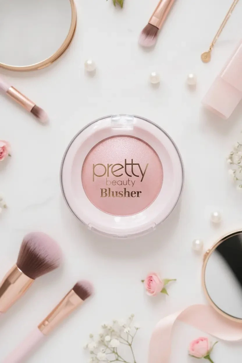 Pretty Beauty PB-960 Aydınlatıcı Toz Allık – Işıltılı Makyaj Görünümü