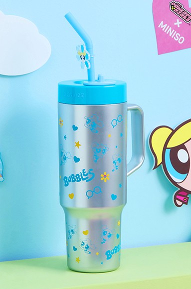 Powepuff Girls Lisanslı Pipetli Plastik Şişe 1250 ml - Mavi