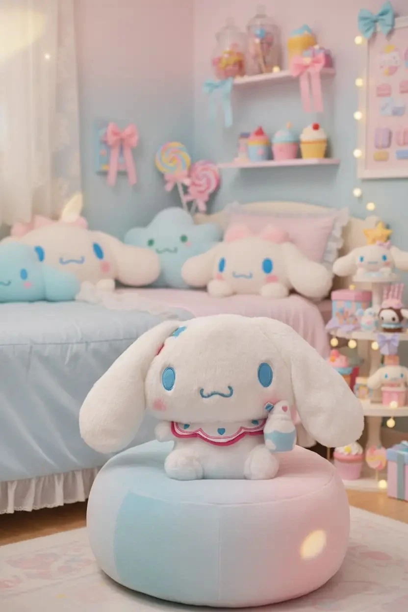 Cinnamoroll Tatlı Fabrikası Serisi  28 cm Oturan Pozisyonlu Peluş Oyuncak