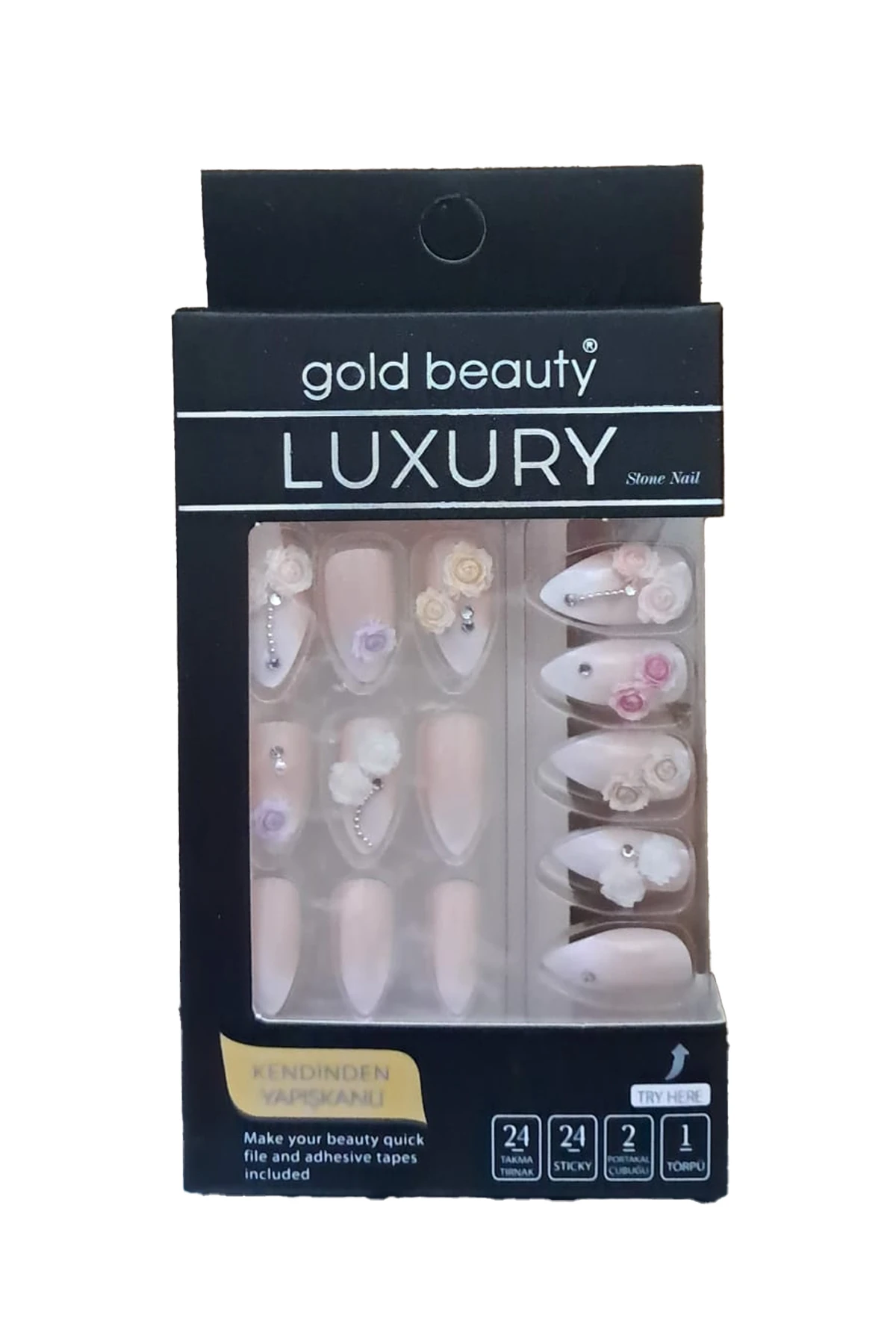 Gold Beauty Taşlı Takma Tırnak