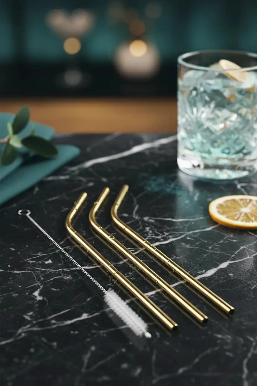 Miniso Lisanslı 3'Lü Metal Pipet Seti – 304 Paslanmaz Çelik – Temizleme Fırçalı