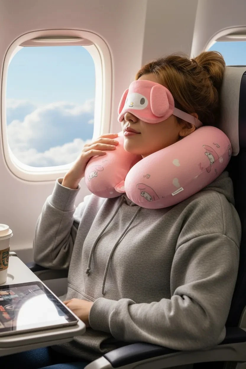 Sanio Lisanslı Uyku Gözlüklü Hafızalı Boyun Yastığı (My Melody)