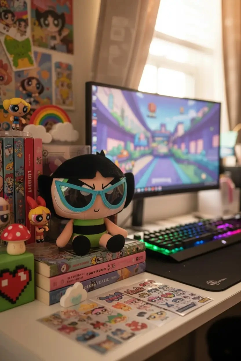 Powerpuff Girls Lisanslı Buttercup Güneş Gözlüklü Peluş Oyuncak – Oturan 25 Cm