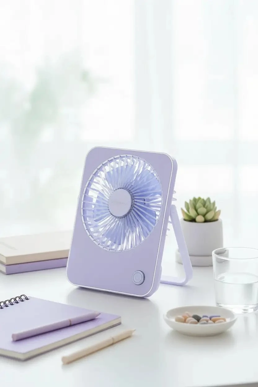 Miniso Lisanslı Makaron Serisi Katlanabilir Mini Fan Mor – Şarj Edilebilir Taşınabilir Fan 17,8 Cm