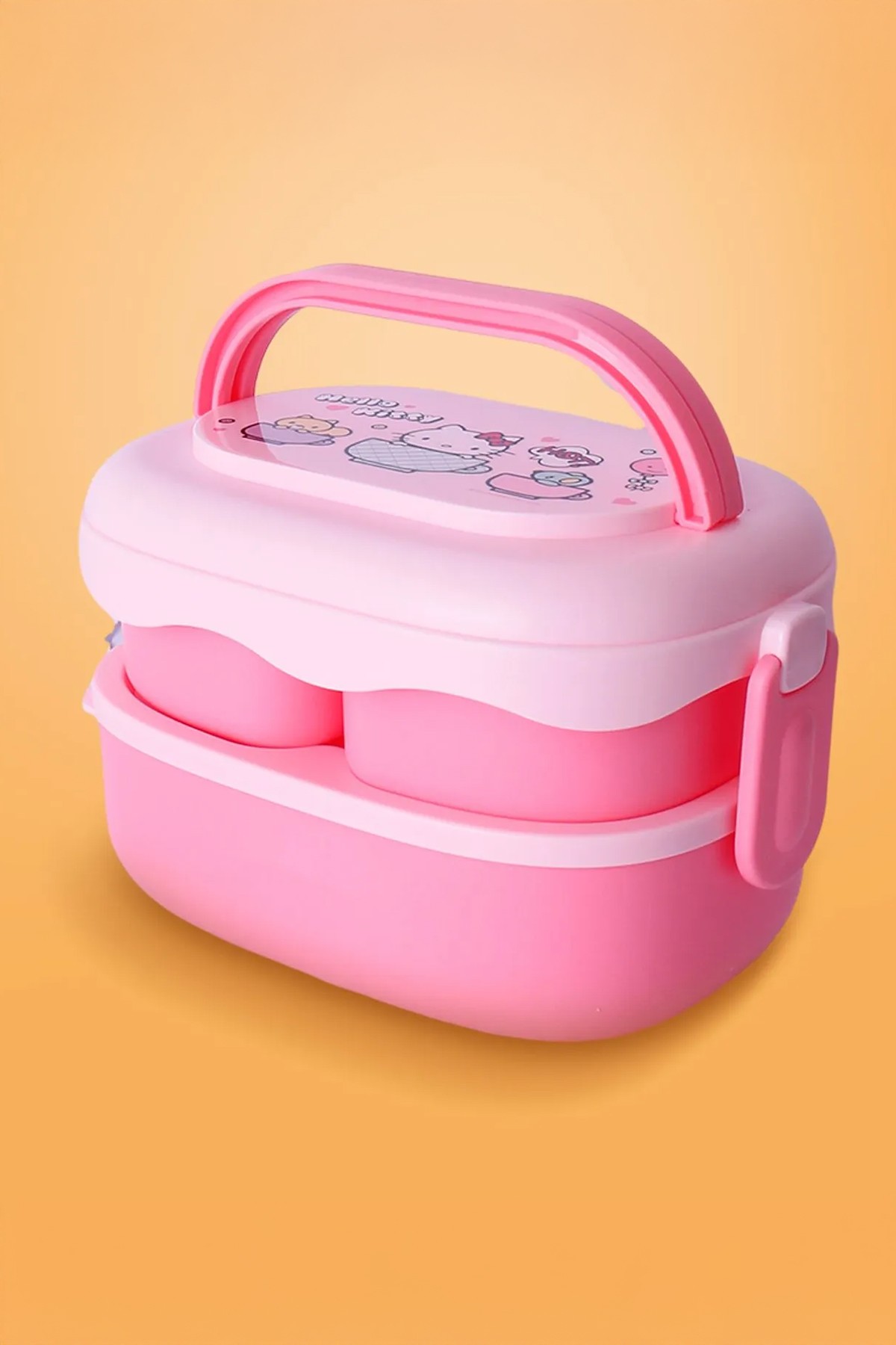 Sanrio Lisanslı Hello Kitty Çift Katmanlı Askılı Yemek Kabı
