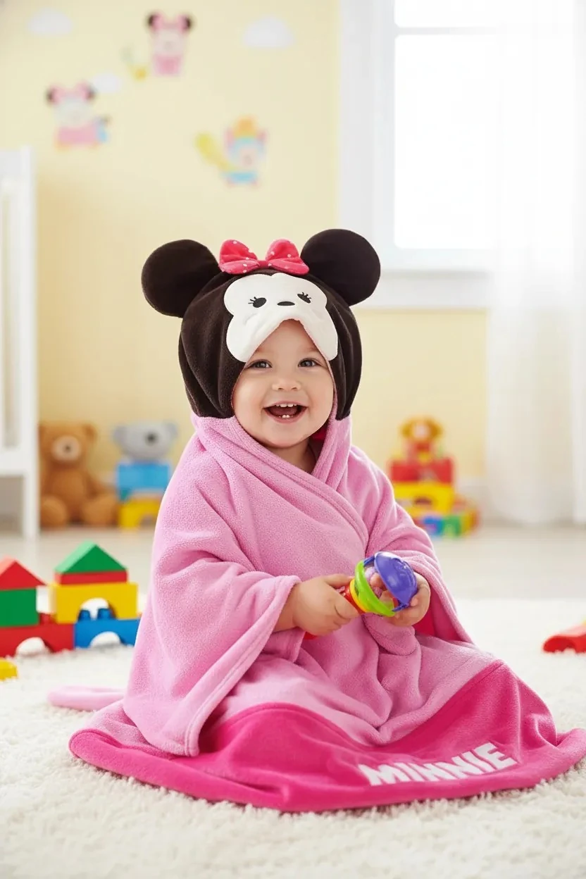 Disney Lisanslı Tsum Tsum Serisi Kapüşonlu Battaniye (Minnie Mouse)