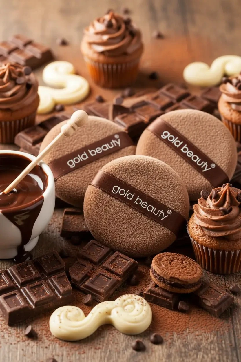 Gold Beauty Çikolata Figürlü Yuvarlak 3'lü Pudra Süngeri – Pürüzsüz Bitiş