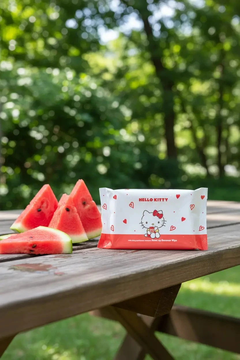 Sanrio Lisanslı Hello Kitty Yüz Temizleme Mendili Karpuz Özlü 12.5 Cm
