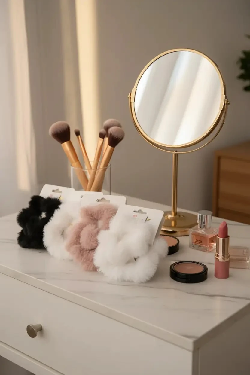 Yıldız Figürlü Tüylü Saç Lastiği – Yumuşacık Beyaz Tasarım