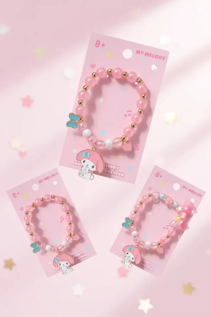 Sanrio Lisanslı My Melody Boncuklu ve Pembe Detaylı Şık Saç Lastiği – Çocuk ve Genç Toka Aksesuarı
