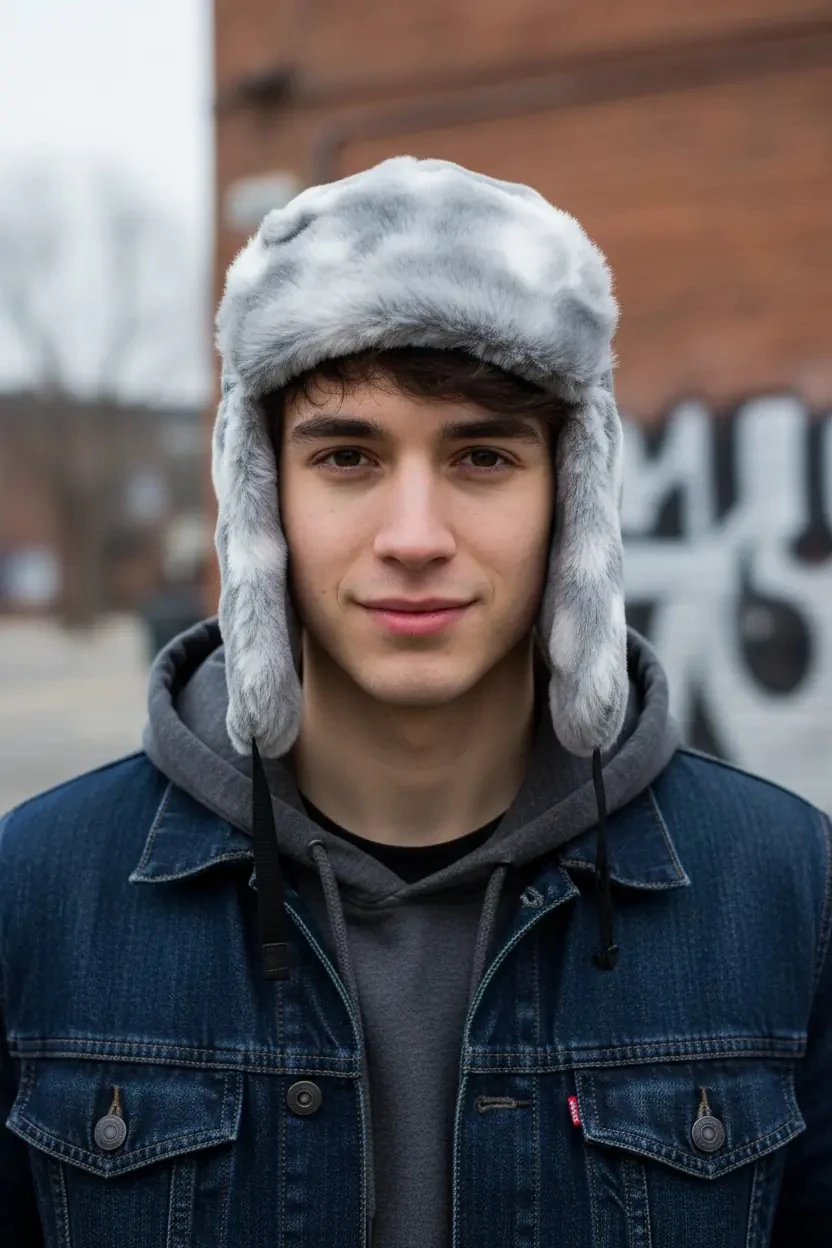 Aw24 Sheforshe 12806 Kürklü Kulaklıklı Bere / Gri