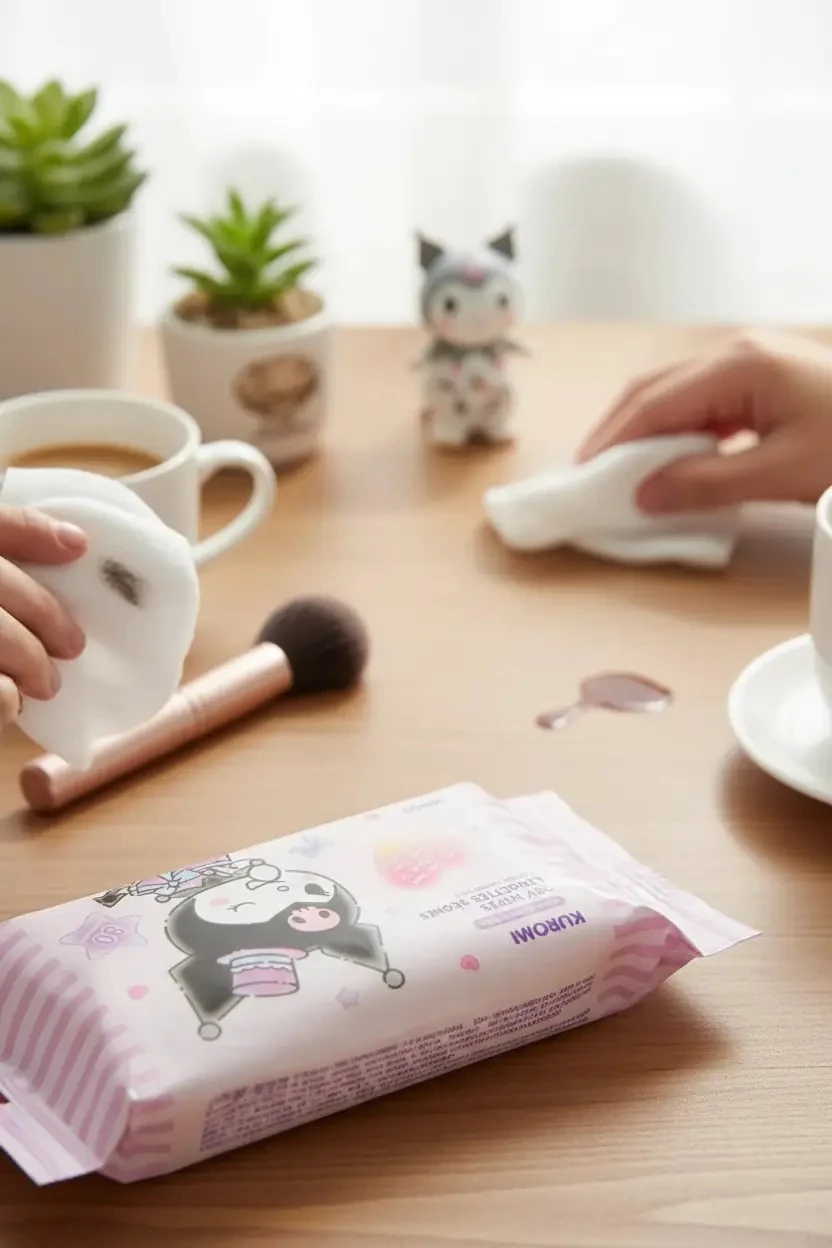 Sanrio Lisanslı Kuromi İnci Dokulu Kuru Mendil – %100 Viskon Yumuşak Ekonomik Paket (80 Adet)