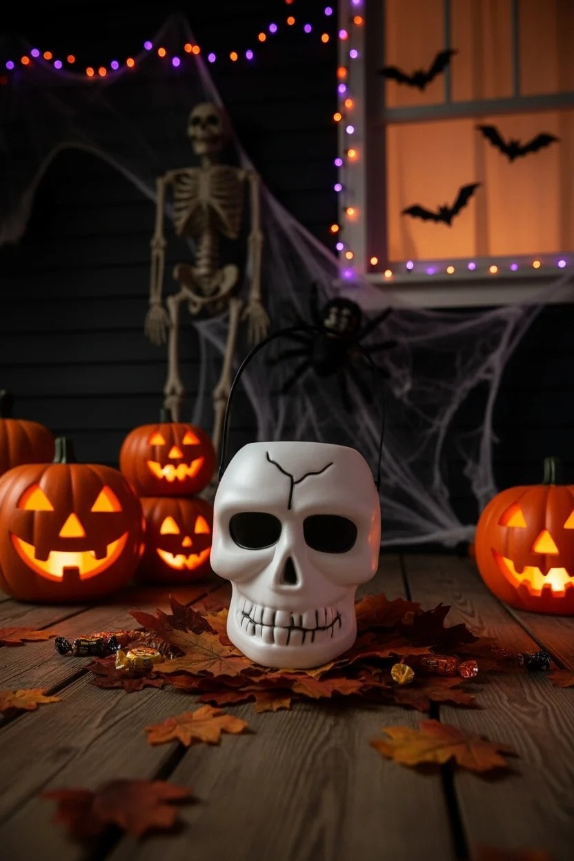 Halloween Beyaz Kuru Kafa Işıklı