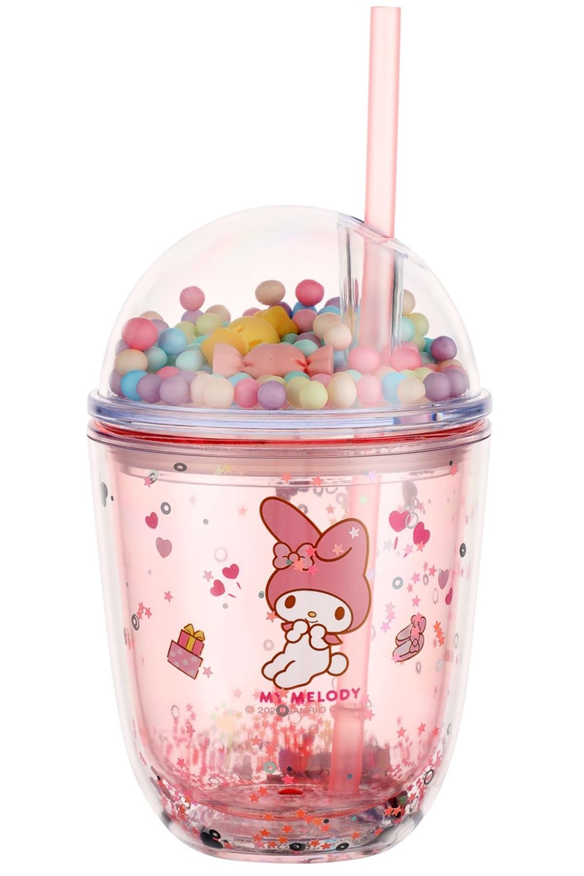 Sanrio Lisanslı Boncuklu Kapaklı Pipetli Plastik Şişe (435Ml) - My Melody