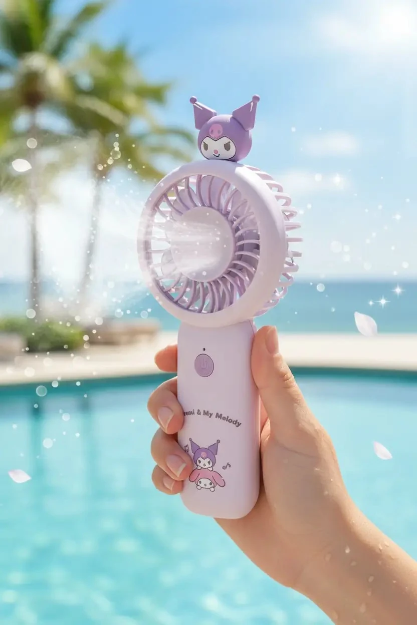 Sanrio Lisanslı Kuromi 1200mAh Taşınabilir Mini Fan – Şarj Edilebilir Serinletici 13,6 Cm