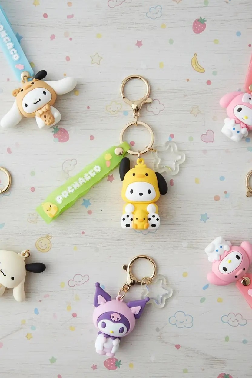 Sanrio Lisanslı Sevimli Hayvan Serisi Anahtarlık - Cinnamoroll - Kuromi - My Melody - Pochacco