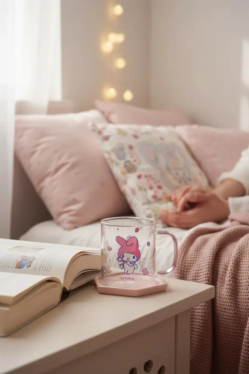 Sanrio Lisanslı My Melody Cam Bardak 420 Ml – Renkli Saplı Şeffaf Tasarım