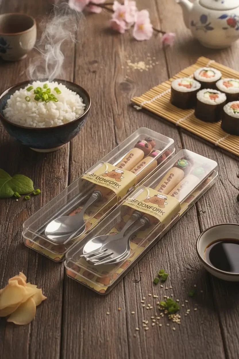 Capybara Çatal Kaşık Chopstick Seti – Sevimli Karakterli Taşınabilir Paslanmaz Çatal Bıçak Takımı