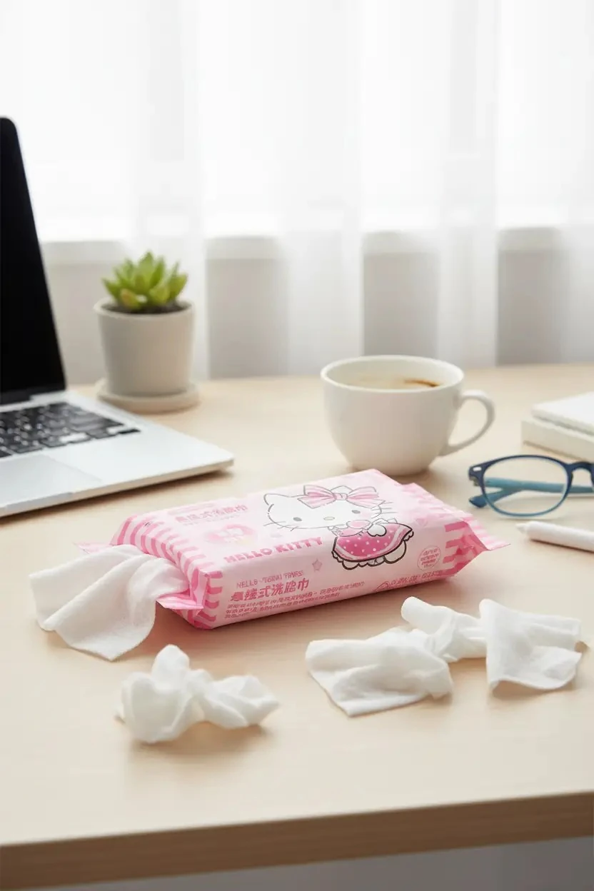 Sanrio Lisanslı Hello Kitty İnci Dokulu Kuru Mendil – %100 Viskon Yumuşak Ekonomik Paket (80 Adet)