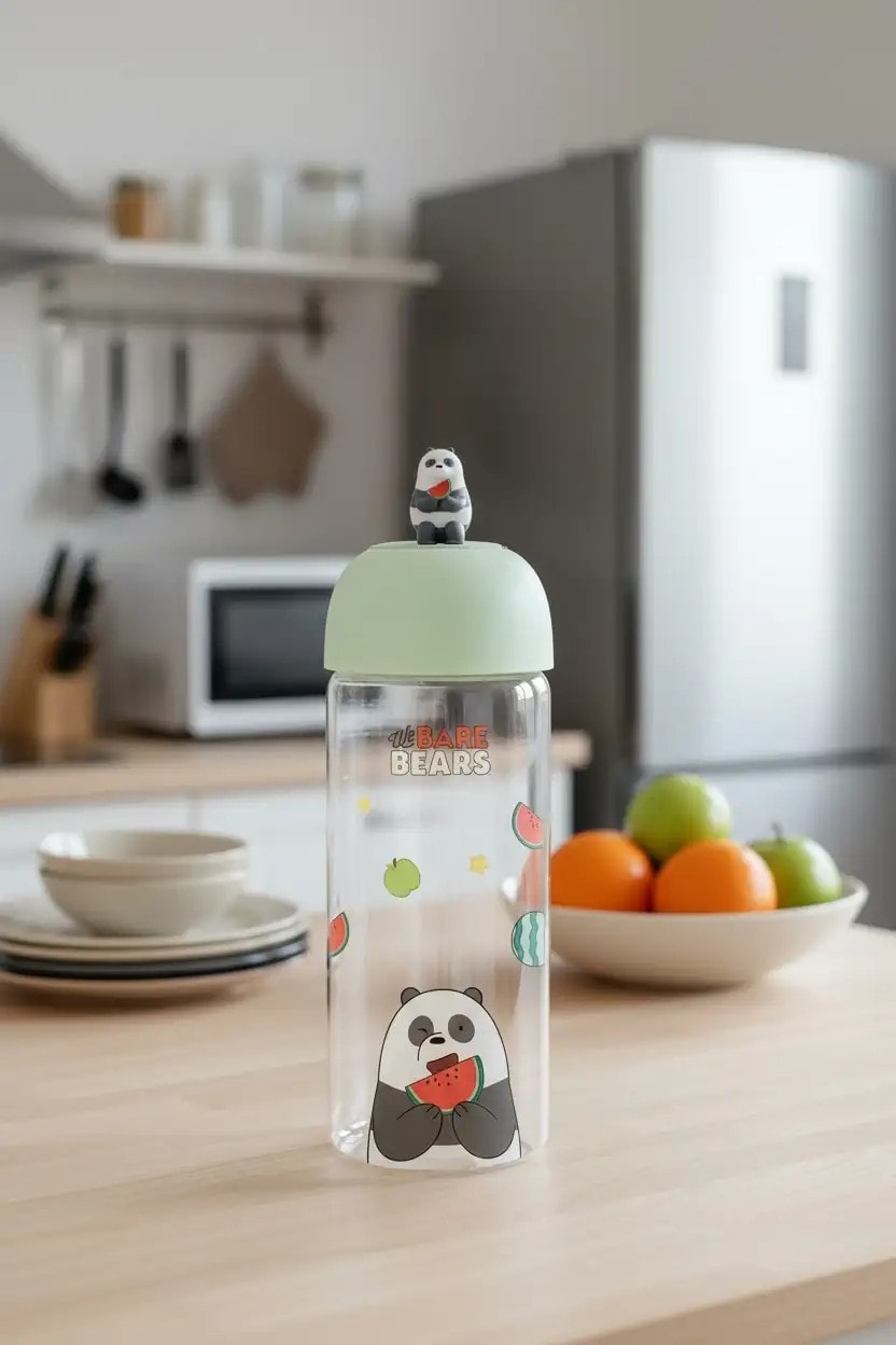 We Bare Bears Lisanslı Figürlü Borosilikat Cam Şişe (420Ml)- Panda