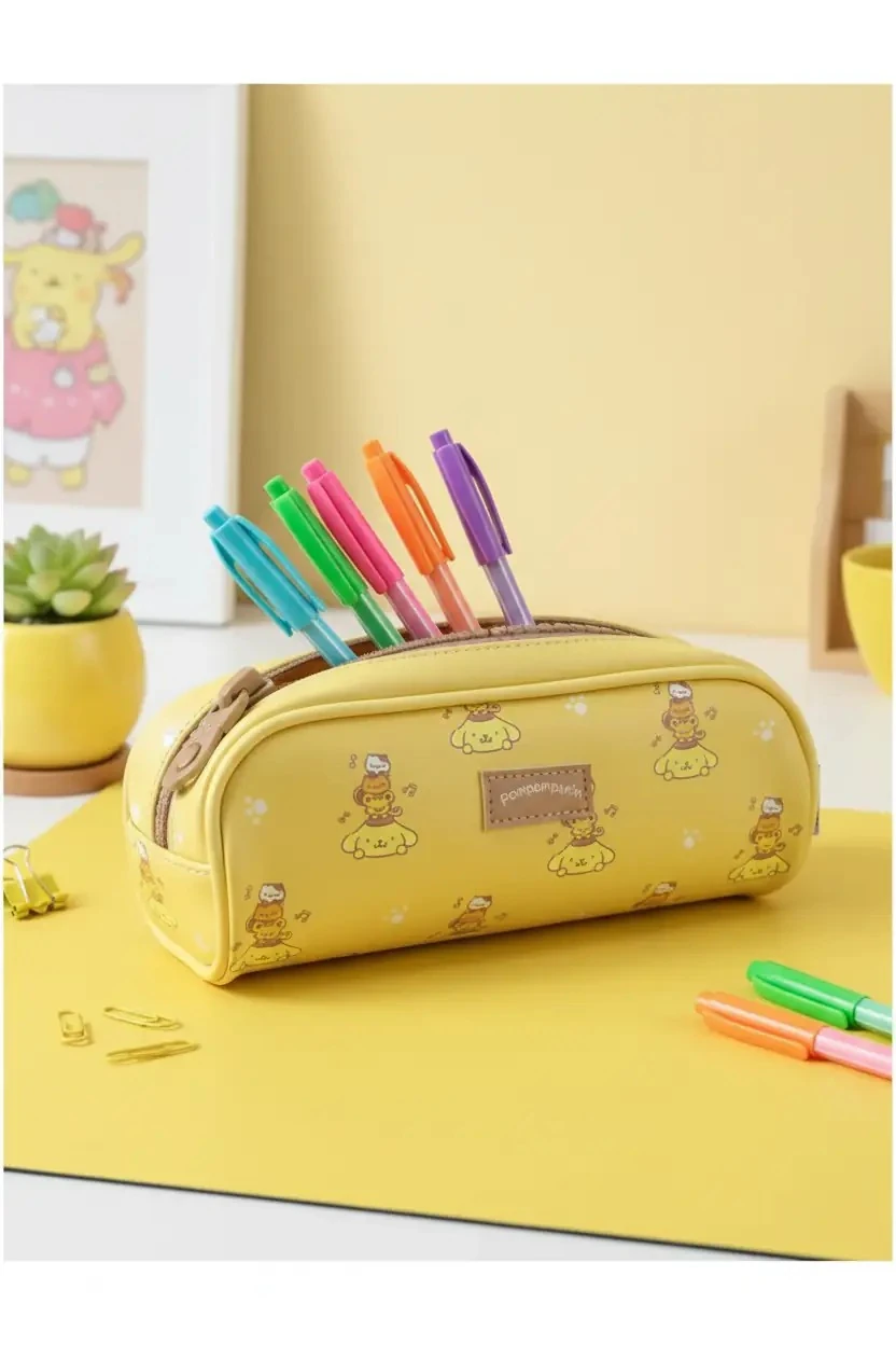 Sanrio Lisanslı Büyük Fermuarlı Kırtasiye Çantası (Pompompurin)