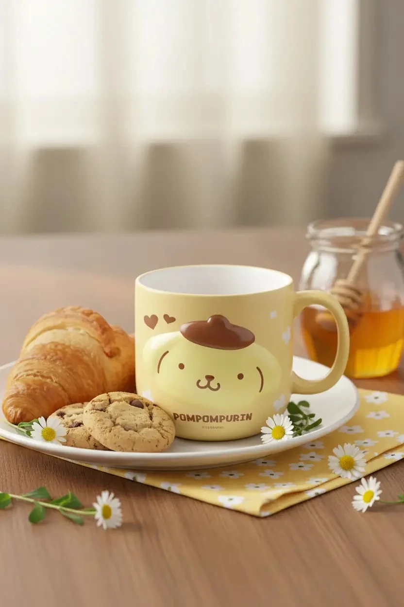 Sanrio Lisanslı Pompompurin Seramik Kupa – Kabartmalı Tasarım