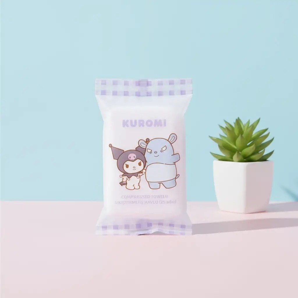 Sanrio Lisanslı Kuromi Sıkıştırılmış Havlu (25 adet)