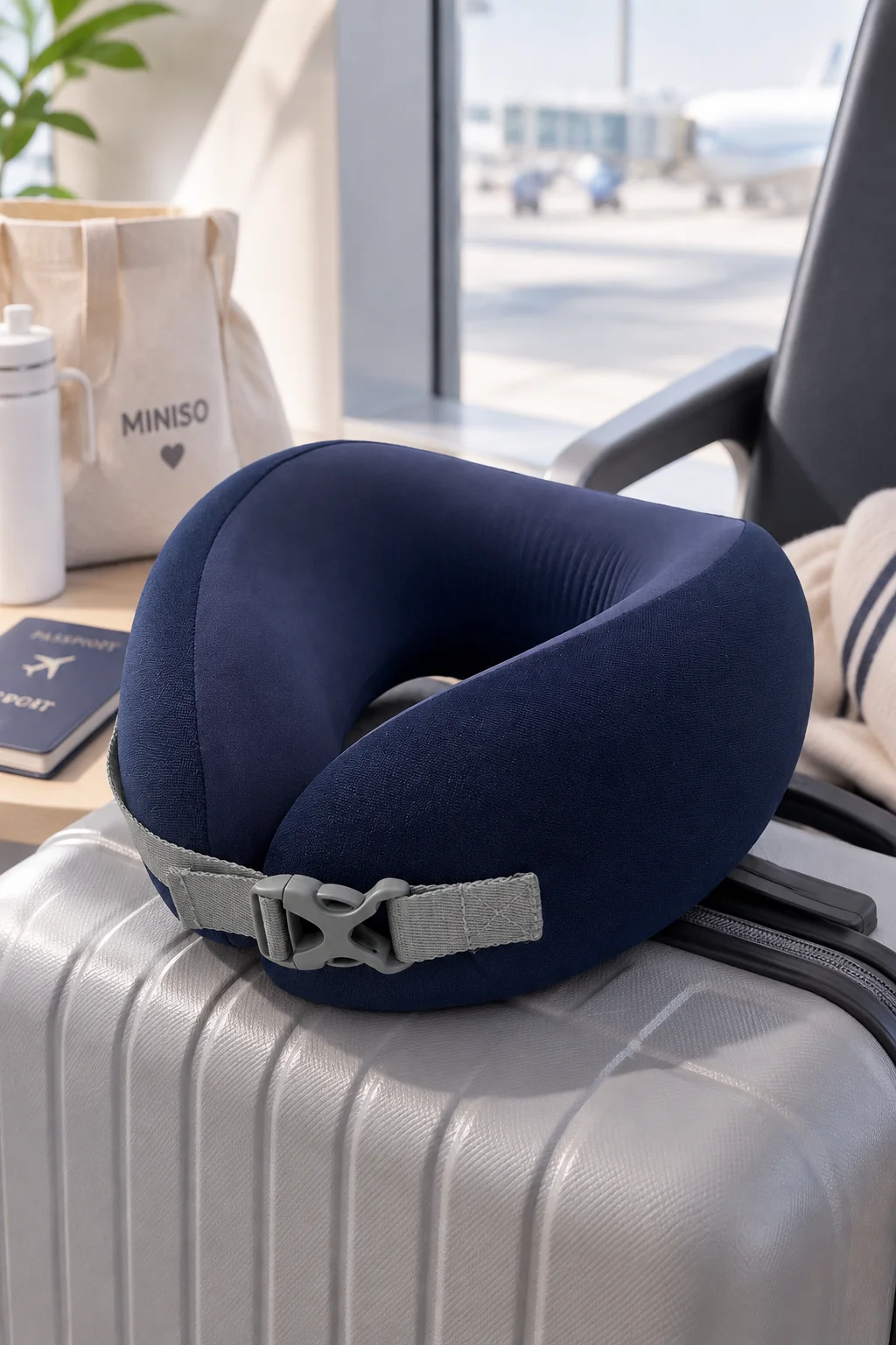 Miniso Lisanslı Hafızalı Sünger Boyun Yastığı Lacivert 23,5 Cm – Yıkanabilir Konfor