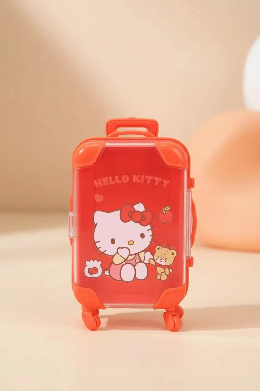 Sanrio Lisanslı Hello Kitty Mini Bavul Saklama Kutusu – Şeffaf Kapaklı 13 Cm