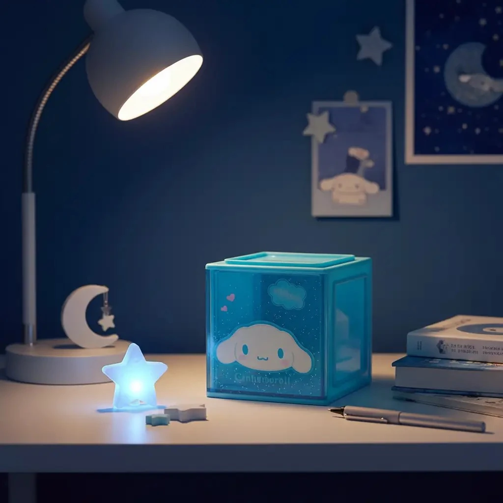 Sanrio Lisanslı Cinnamoroll Akrilik Saklama Kutusu – Gece Temalı Şeffaf Düzenleyici 10 Cm