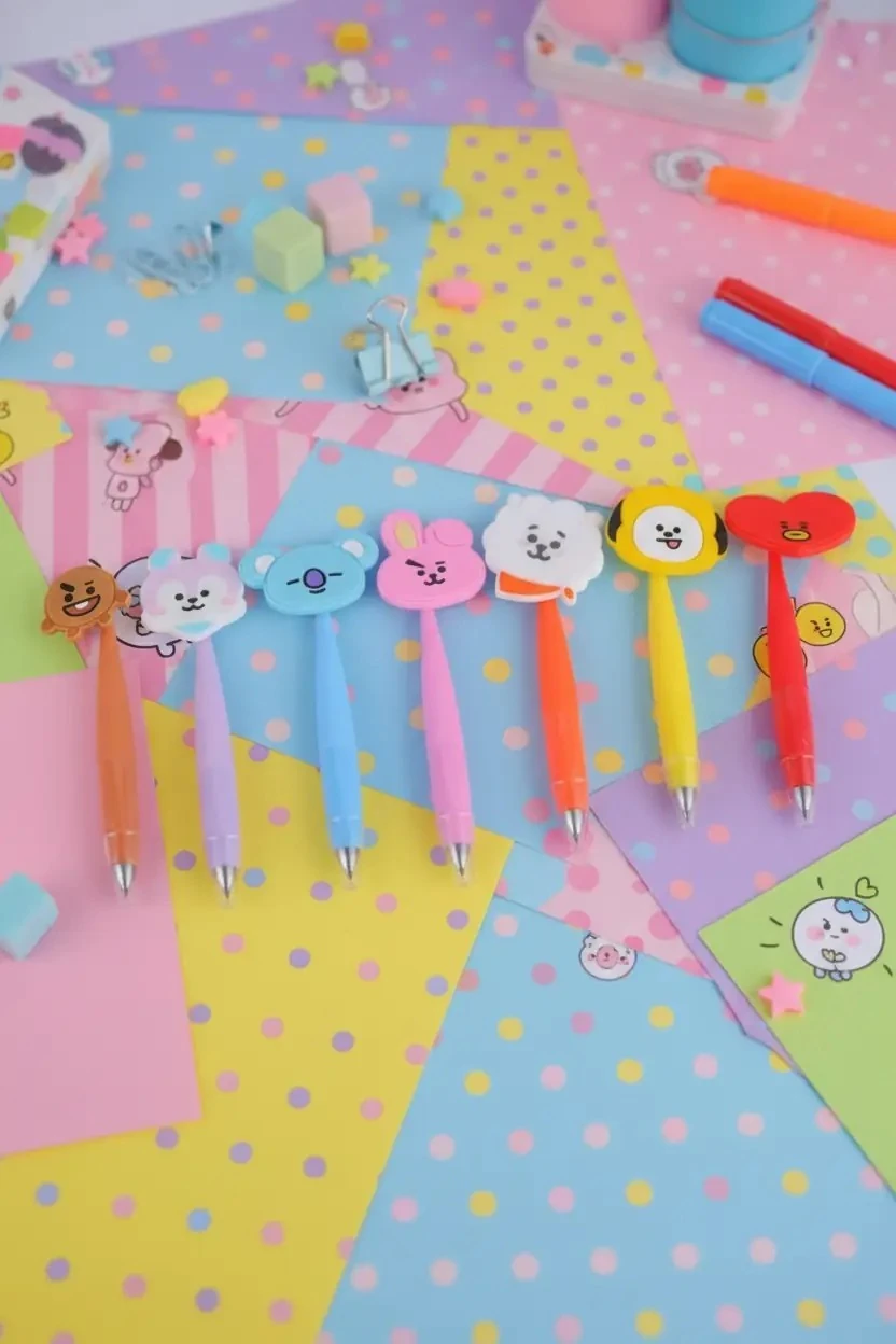 BT21 Lisanslı Figürlü Tükenmez Kalem – Sallanan Silikon Karakter (7 Çeşit)