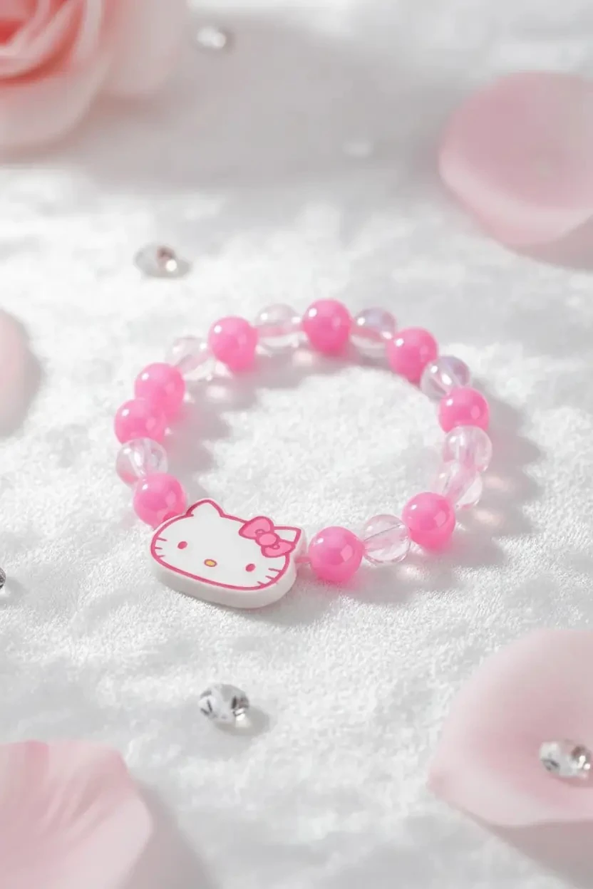 Sanrio Lisanslı Hello Kitty Boncuklu Saç Tokası – Pembe Şık Tasarım