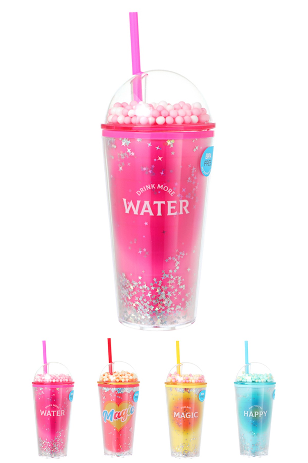 Çift Cidarlı Pipetli Plastik Şişe (600ml)