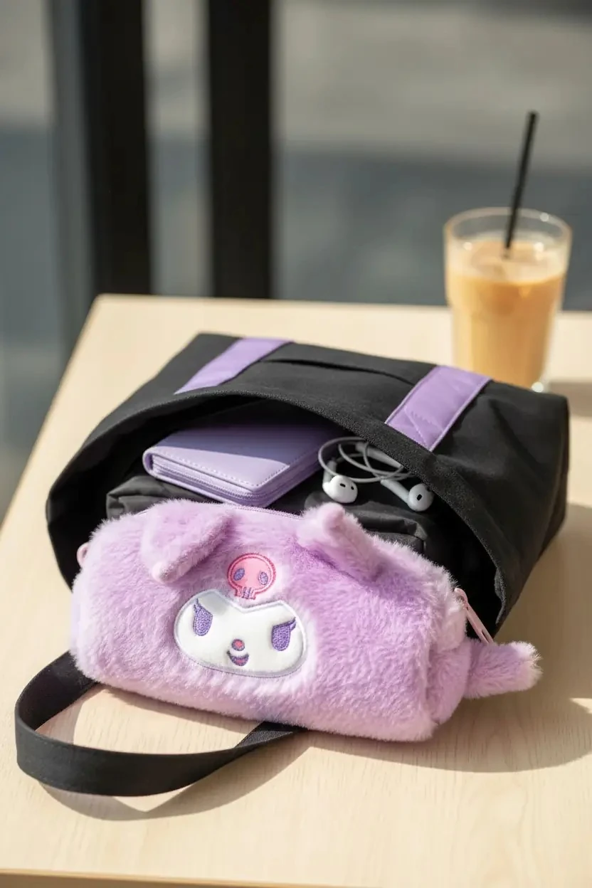 Sanrio Lisanslı Kuromi Fermuarlı Peluş Model – 22 Cm Hafif Tasarım
