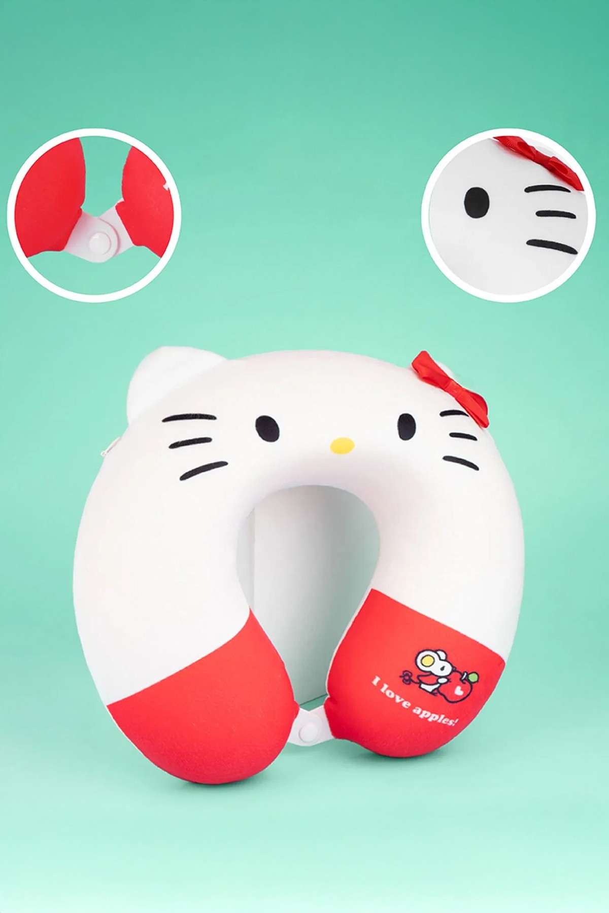 Hello Kitty Lisanslı Elma Koleksiyonu Kulaklı Boyun Yastığı,Seyahat Yastığı