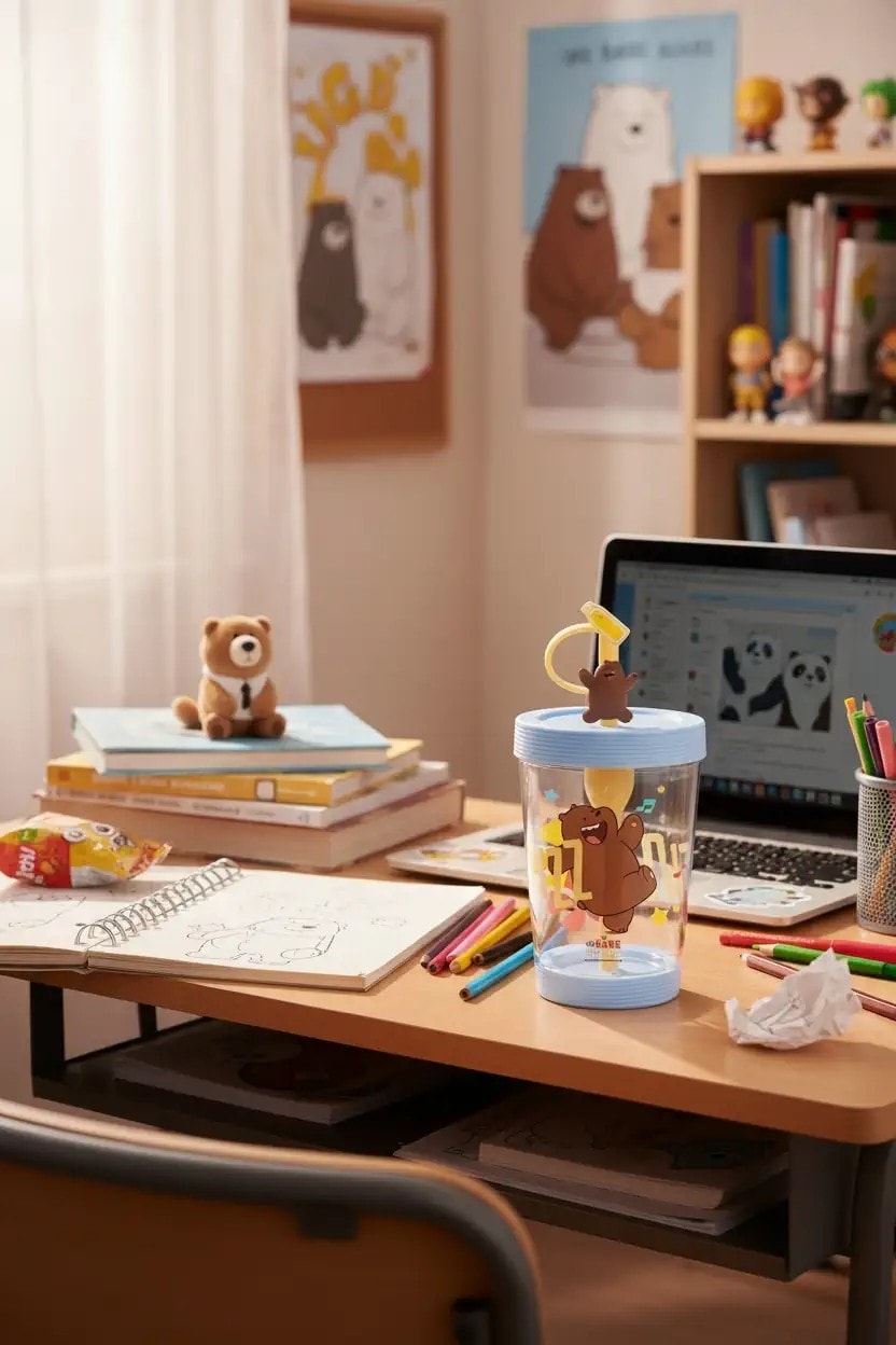 We Bare Bears Lisanslı Omuz Askılı Plastik Şişe (535ML) - Bozayı