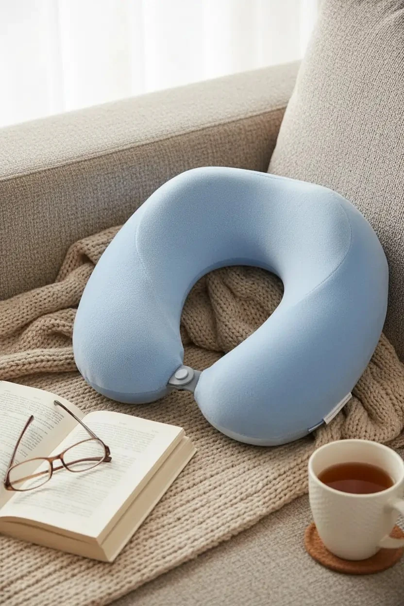 Çift Renkli Hafızalı Sünger Boyun Yastığı,Seyahat Yastığı - Mavi