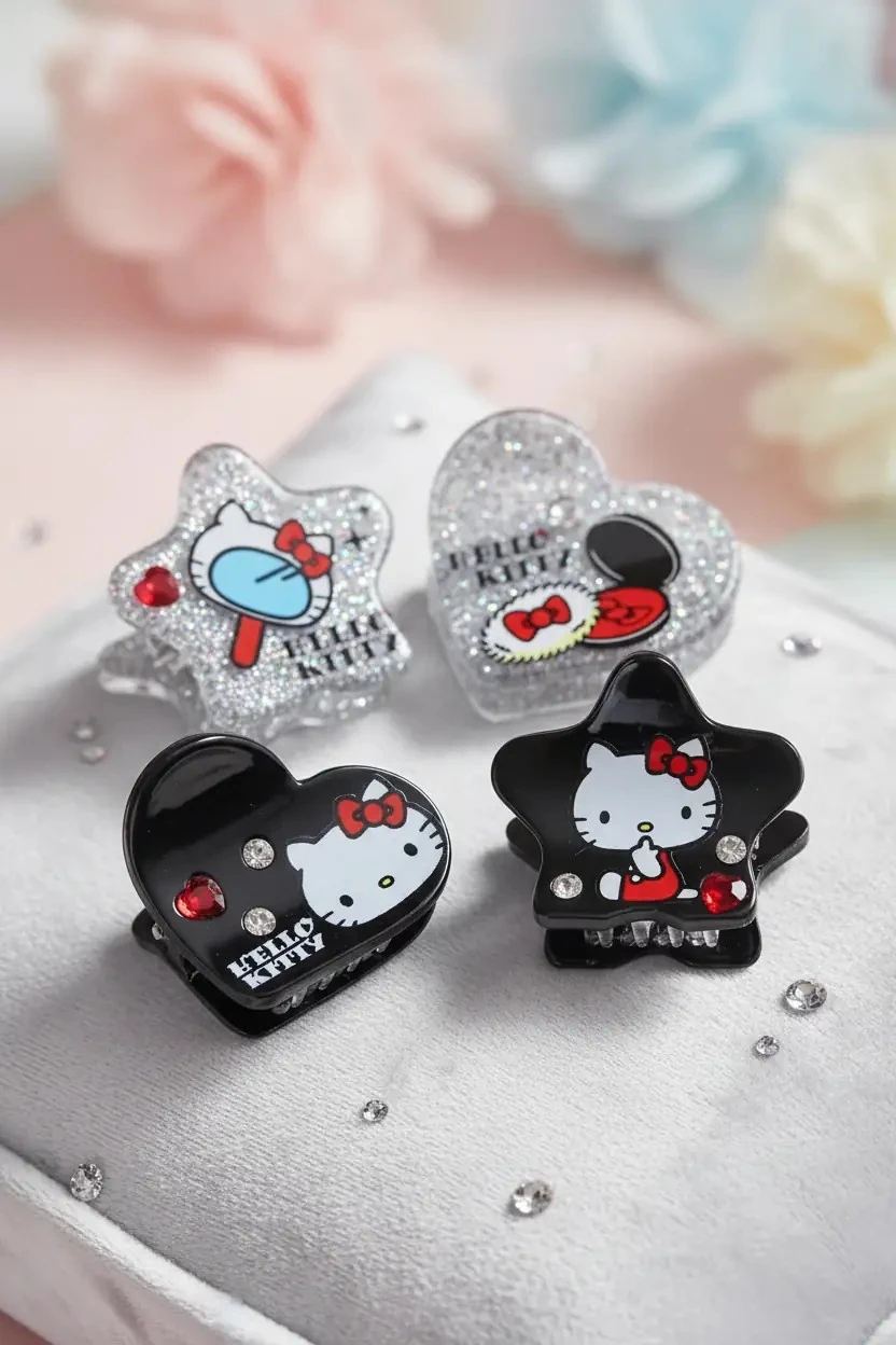 Hello Kitty Lisanslı Saç Tokası Seti (3 Adet) – Parlak Yüzeyli & Figürlü