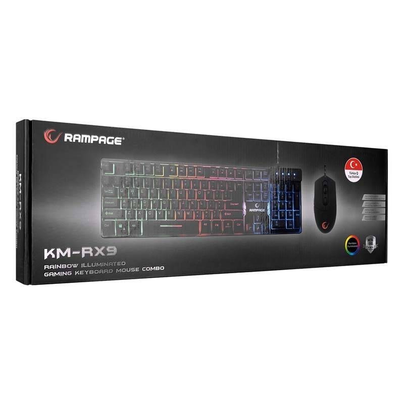 Siyah Rampage KM-RX9 CYPHER Usb Gökkuşağı Zemin Aydınlatmalı Q Standart Oyuncu Klavye ve Mouse Set