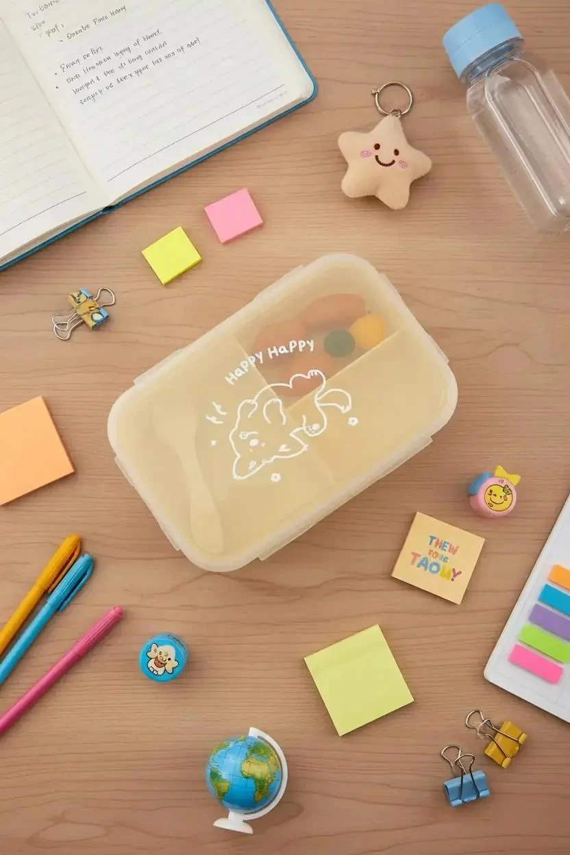 Miniso Lisanslı Hayvan Serisi Beslenme Çantası Bej 1100 Ml – Çatal Bıçaklı