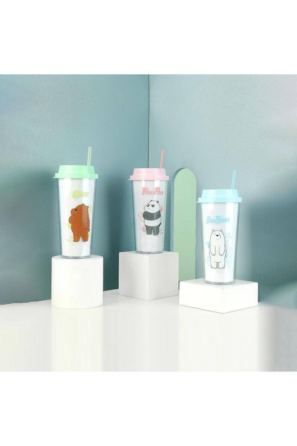 We Bare Bears Çift Katlı Pipetli Şişe 550Ml - Boz Ayı