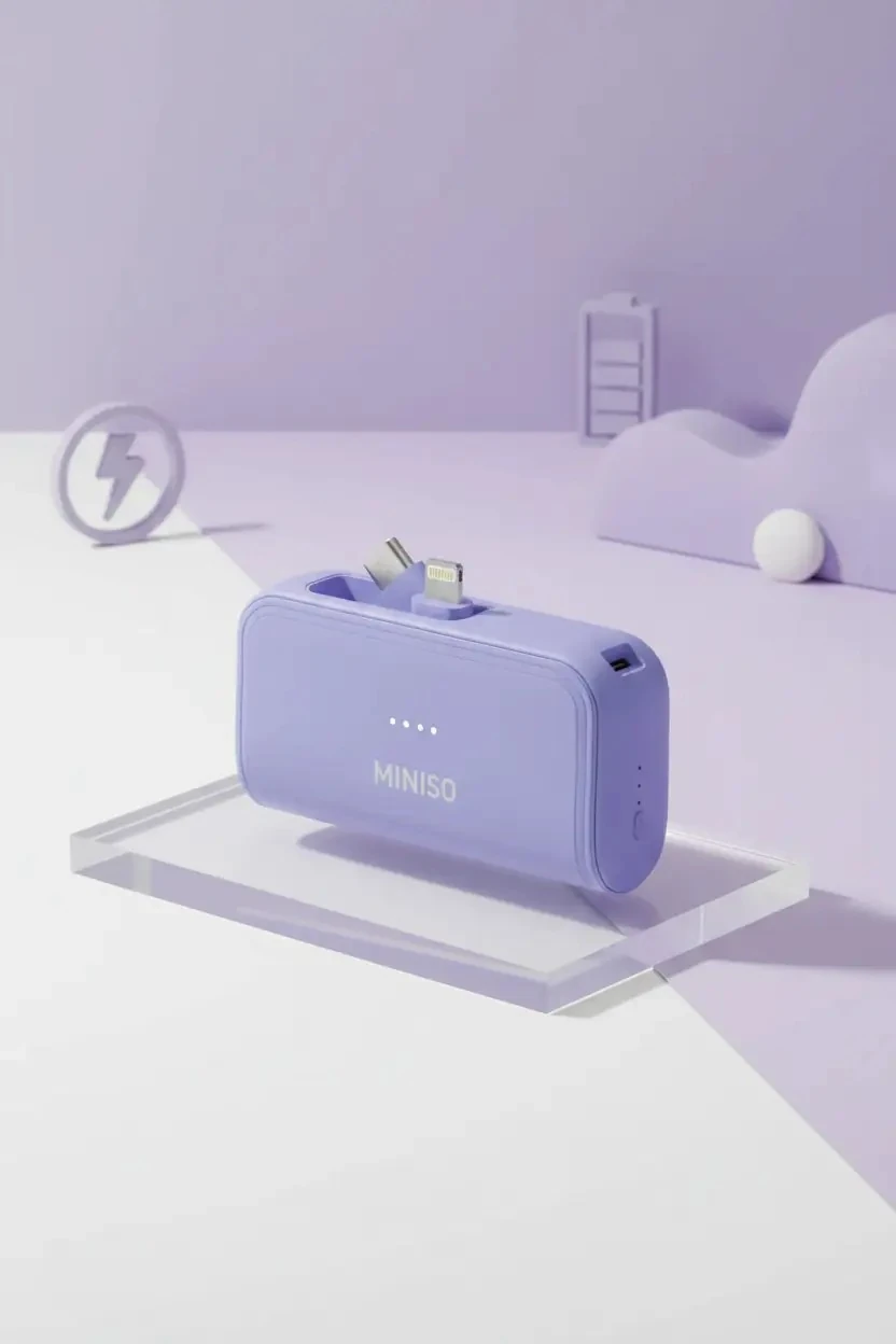 Miniso Lisanslı Çift Kablolu 4500mAh Powerbank X-45DX Mor – Kompakt Şarj Desteği