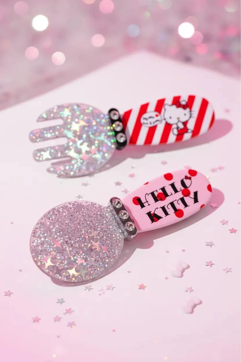 Hello Kitty Lisanslı Saç Tokası (2 Adet) – Parlak Yüzeyli & Akrilik Tasarım