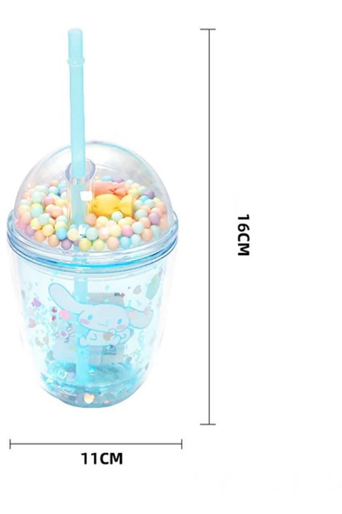 Sanrio Lisanslı Boncuklu Kapaklı Pipetli Plastik Şişe (435Ml) -  Cinnamoroll