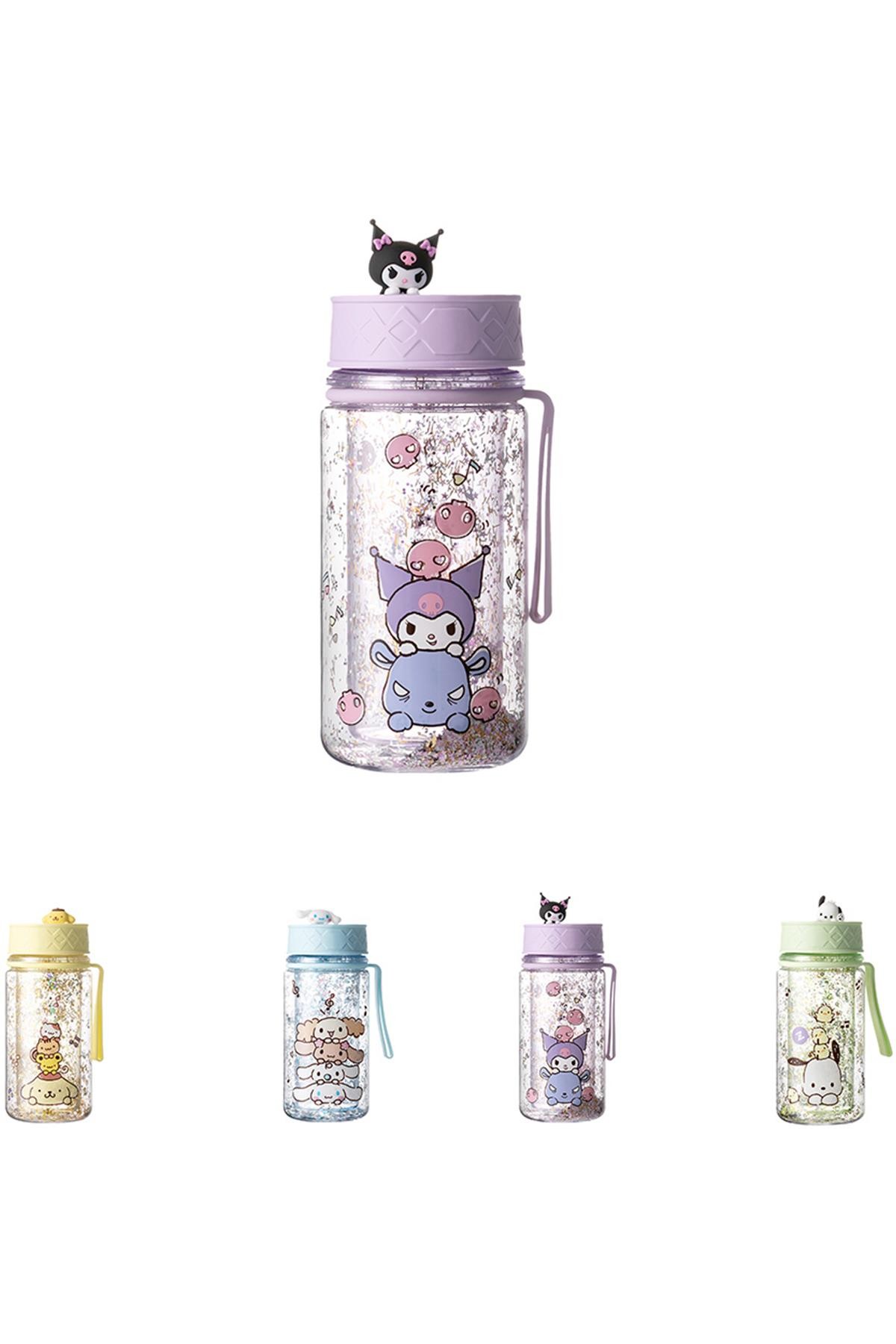 Sanrio Lisanslı Askılı Simli Plastik Şişe (300ml) - Kuromi - Cinnamoroll -  Pompompurin