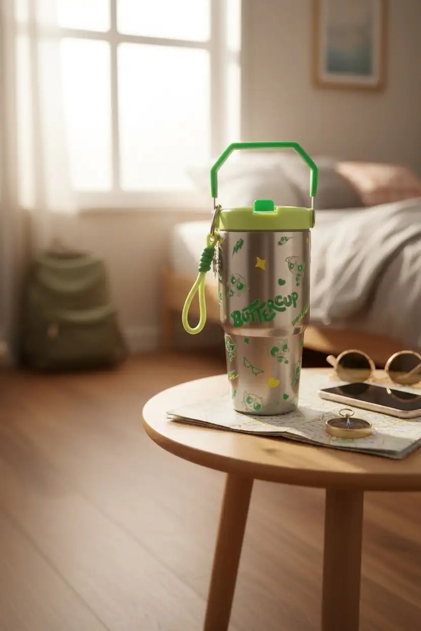 Powerpuff Girls Lisanslı Tutacaklı Paslanmaz Çelik Termos 860 ml - Buttercup