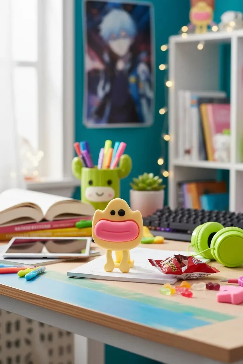 Miniso Lisanslı Büyük Ağız Figürlü Aynalı Telefon Standı – Kaymaz Silikon Masaüstü Telefon Tutucu 11,7 Cm