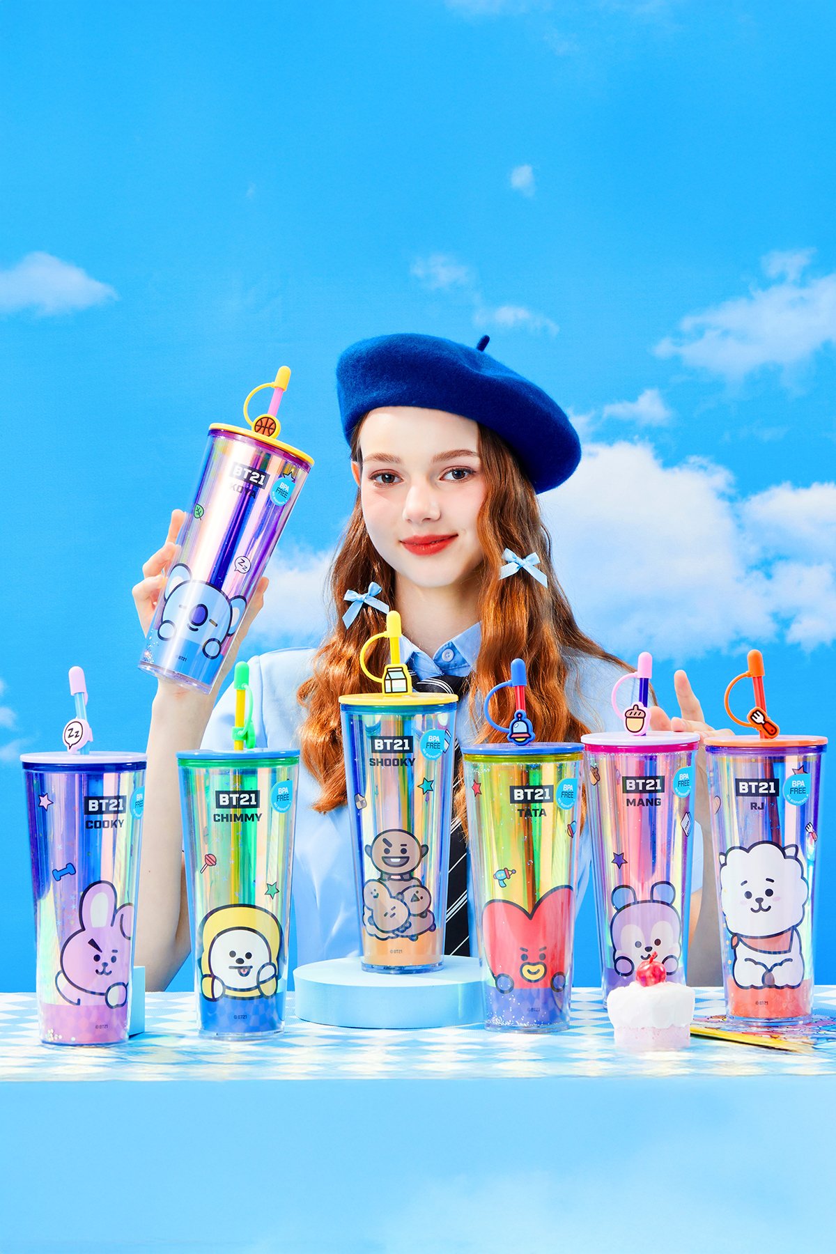 BT21 Lisanslı Çift Cidarlı Pipetli Şişe (800ml) - Cooky